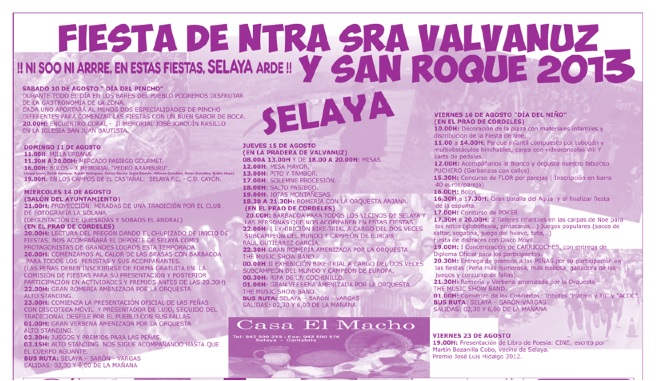 Fiestas de Selaya 2013 los días 10,11,14,15,16 y 23 de Agosto