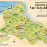 Mapa ilustrado del municipio de Santillana del Mar con sus pueblos y principales lugares de interés