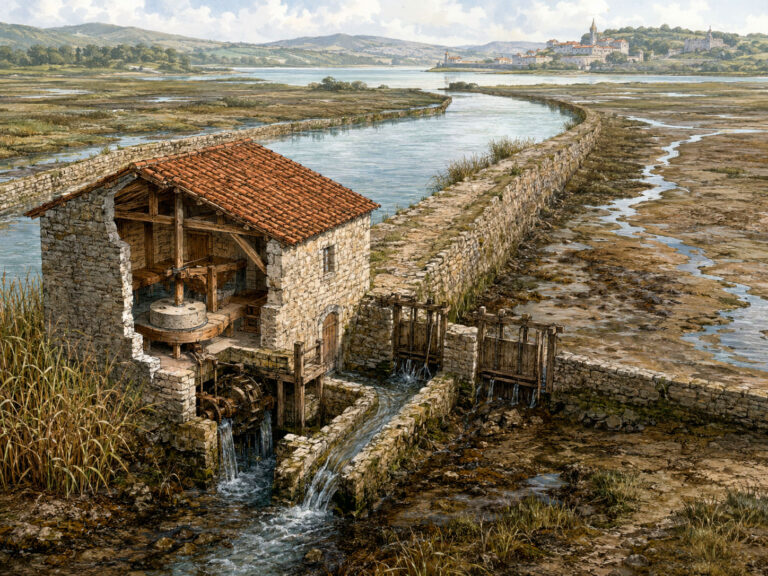Recreación de un molino de marea de San Vicente de la Barquera en Cantabria
