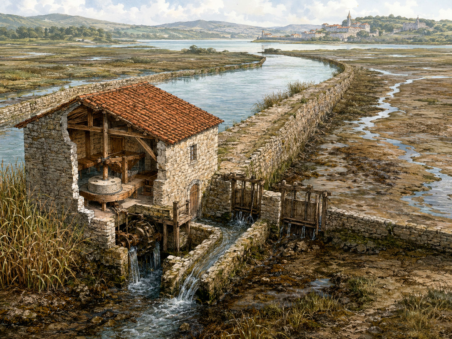 Recreación de un molino de marea de San Vicente de la Barquera en Cantabria