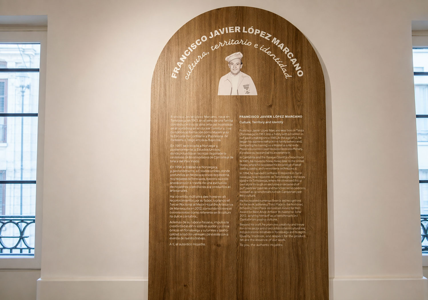 Panel biográfico de Francisco Javier López Marcano en el Museo del Hojaldre de Torrelavega