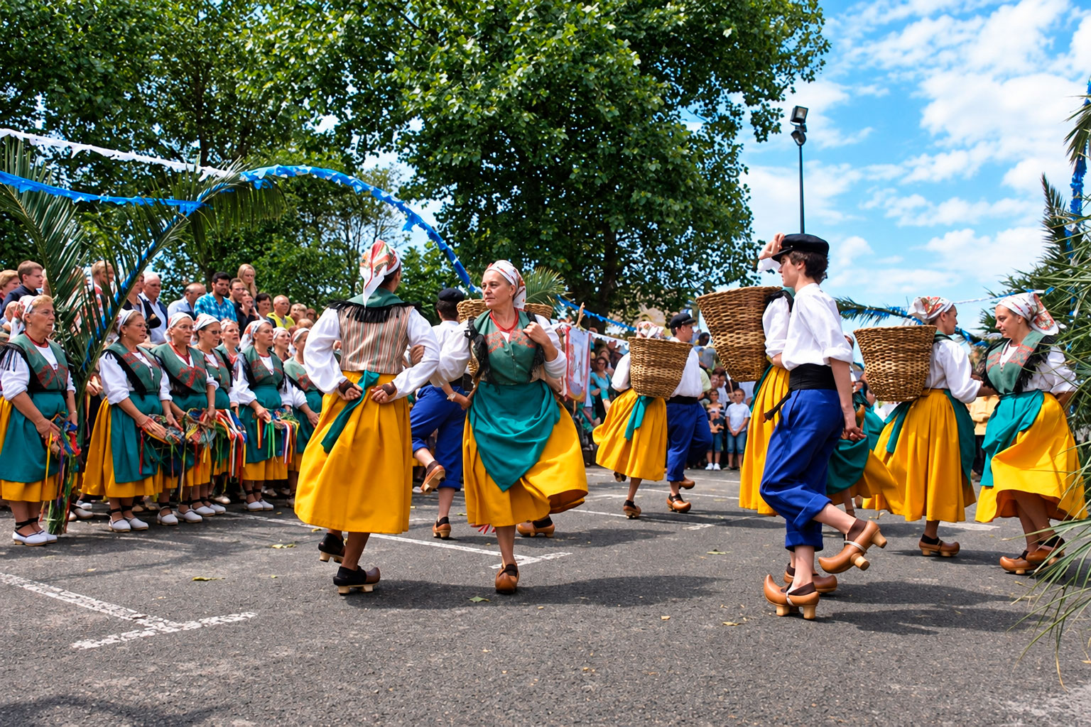 Procesión de la Virgen de Las Lindes en la calle Quintana de Suances